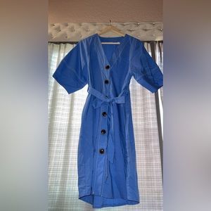 New York & Company Eva Mendes Blue Linen Dress - Women | Color: Blue | Size: L